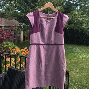 Grape coloured tweed and velvet dress